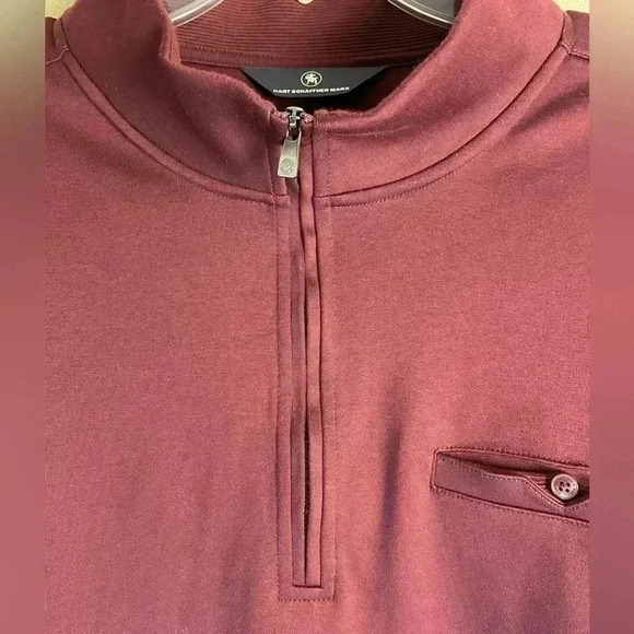 Hart Schaffner Marx Mens Size XL 1/4 Zip Pullover Wine Red Solid 100% Cotton - Picture 3 of 11